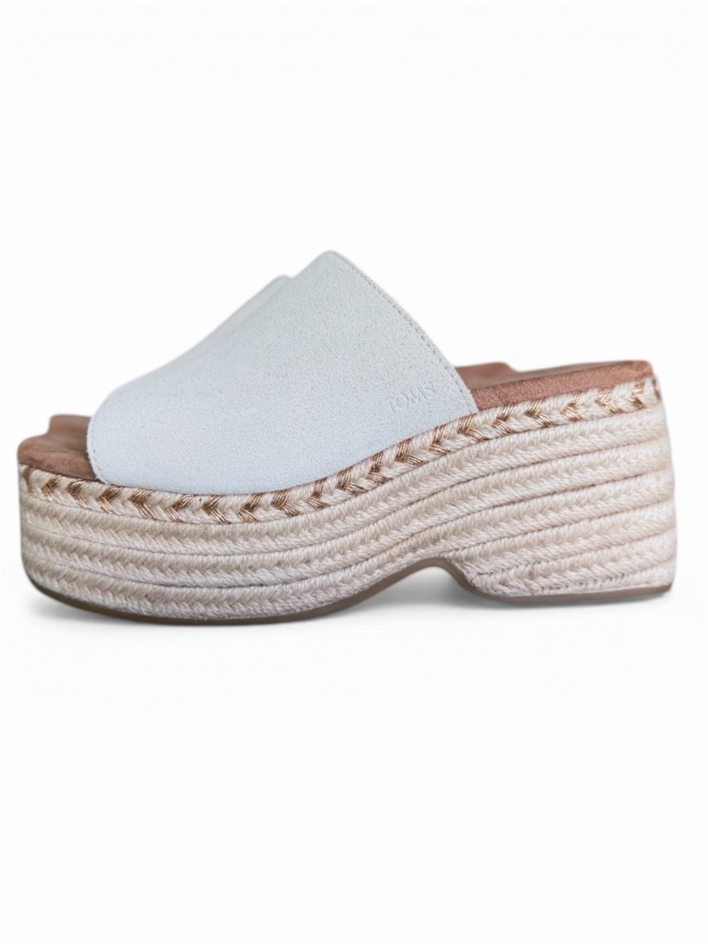 Toms White Suede Espadrille Platform Slide